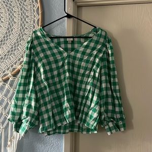 Green & White Checkered Blouse